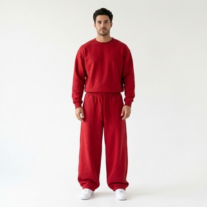 Ensemble de survêtement personnalisé pour homme, coupe évasée extra large, en molleton épais, style urbain, ensemble de détente assorti uni - Product Image 5