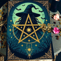 Al-Amir Grimoire de sorcellerie en cuir véritable fait main, imprimé, avec pentagramme, Livre des Ombres, 400 pages, 8x6 pouces