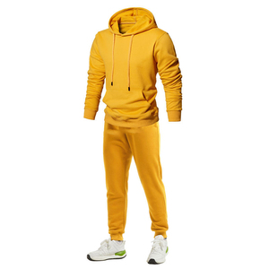 Conjunto Deportivo con Capucha para Hombre, Color Amarillo, Manga Larga, Color Sólido, Informal, para Otoño, Transpirable, 100% Algodón, Corte Regular, con Bolsillo Lateral - Product Image 1