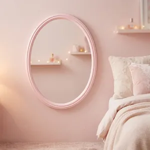 Miroir mural minimaliste ovale rose clair encadré pour chambre à coucher et salle de bain - Product Image 2