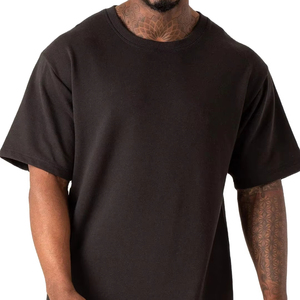T-shirt noir uni surdimensionné pour homme, coton premium, col rond, manches courtes, coupe ample, streetwear décontracté, tee-shirt basique, doux et respirant - Product Image 1