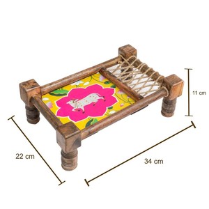 Elegant Unique Serving Art Wooden Khatiya Platter Floral Artwork <b>Mini</b> Charpai Serving Tray for Snacks/Dry Fruits/Tea Time By UO - Product Image 5
