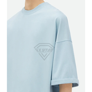 เสื้อยืดโอเวอร์ไซส์ผ้าคอตตอนหนานุ่มพิมพ์ลายกราฟิกสีฟ้าอ่อนสำหรับผู้ชาย สไตล์สตรีทแวร์ แบบขายส่งตามสั่ง - Product Image 5