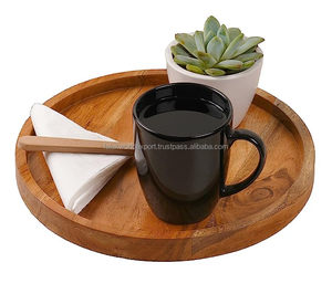 Bandeja de servicio de madera de mango de alta calidad hecha a mano, bandeja de madera decorativa elegante para bodas, hoteles, Falak World Export - Product Image 6