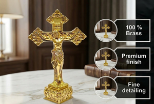 Idole de Jésus plaquée laiton de Jaipur Metals |   Statue chrétienne 100% en laiton |   5 x 3 x 7,5 cm |   74 g |   Cadeaux et décorations religieuses - Product Image 2