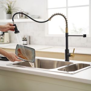Rubinetto da Cucina Commerciale Monocomando Nero e Nichel Oro con Doccetta Estraibile e Funzione Lavello - Product Image 6