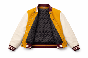Men'<b>s</b> Mustard White Patchwork Varsity <b>Jacket</b> Preppy Style Turn-down Collar Button Front Regular Fit Winter Outerwear Genuine - Product Image 3