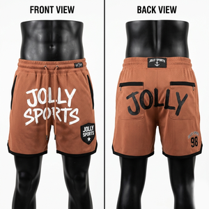 Shorts de basket-ball pour hommes 180 GSM en polyester premium, maille orange, panneau latéral noir, impression drapeau, broderie, logo personnalisé - Product Image 2