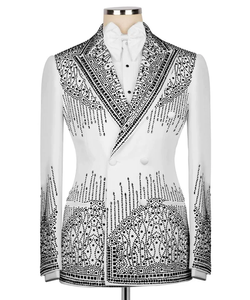 <b>Men</b>’s <b>White</b> Rhinestone Embellished Tuxedo Blazer – Designer Shawl Lapel Wedding Party Suit <b>Jacket</b> - Product Image 1