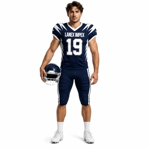 Nuevo Diseño de Uniforme de Fútbol Americano para Hombre, Conjunto de Jersey y Pantalones con Estampado por Sublimación Azul y Blanco, Número 19, Poliéster Transpirable - Product Image 1