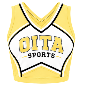 Haut court de cheerleading sans manches pour femme, col en V, jaune citron, blanc, noir, pour performance athlétique, uniforme d'équipe, compétition - Product Image 1