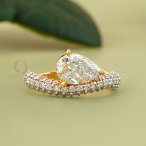 1.51 CT Pear Cut Lab Diamond <b>Ring</b> 14K Yellow Gold VVS VS DEF Pave Band Unique <b>Solitaire</b> Bridal Wedding Jewelry <b>Silver</b> Color - Product Image 2