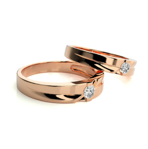 925 Sterling <b>Silver</b> Rose Gold Plated Diagonal Solitaire <b>Couple</b> <b>Rings</b> - Product Image 3