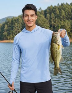 Ropa de pesca que absorbe la humedad para hombre, camiseta de pesca con capucha y máscara, protección solar UPF 50+, 100% poliéster, protección solar. - Product Image 1