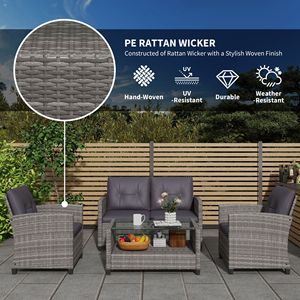 Set di mobili da giardino in vimini di rattan PE a 4 pezzi color carbone con tavolino a due livelli e cuscini - Product Image 4