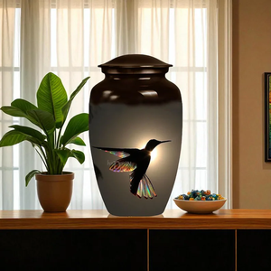 Black Aluminum Cremation Urn Decorative Memorial Cremation <b>Jar</b> with Hummingbird Pattern for Adult Burial - Product Image 3