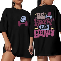 Be Happy Lift Heavy Tee Shirt Kadınlar için Komik Egzersiz Ağırlık Kaldırma Grafik Üstleri Spor Salonu Anne Kısa Kollu T-shirt