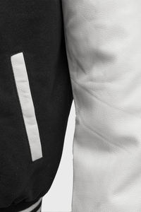 Customized Men's <b>Black</b> Varsity <b>Jacket</b> With White Sleeves Turn-down Collar Casual Autumn Wear Regular Fit Front Logo Printing - Product Image 6