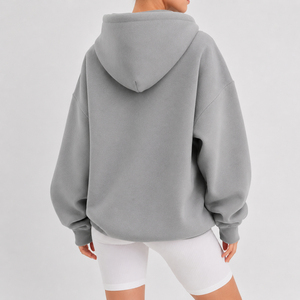 Sweat-shirt à capuche surdimensionné pour femme de qualité supérieure, couleur unie, en molleton de coton, avec poches, style décontracté - Product Image 4
