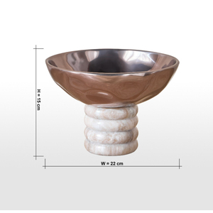 Cuenco de compota de aluminio metálico esculpido en forma de rosa, con base de pedestal de mármol acanalado apilable, de lujo y contemporáneo, para mesa de comedor y fiestas - Product Image 2