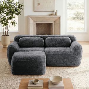 Divano Ergonomico a L Senza Struttura, Morbido e Soffice in Tessuto Peluche, Chaise Longue con Spugna ad Alta Densità 32D, Nessun Montaggio Richiesto per Soggiorno - Product Image 1