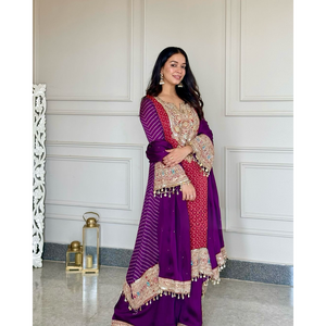 Top de fiesta para mujer Plazzo Dupatta Set para un aspecto elegante - Product Image 6