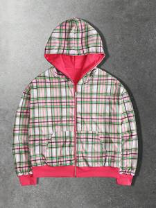 Blouson réversible unisexe à logo personnalisé, rose à carreaux, avec fermeture éclair, à capuche, épais, double face, style bomber, vente en gros, fournisseur OEM - Product Image 4