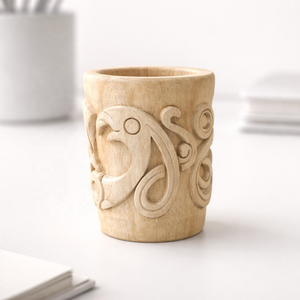 Hand Carved Self-Adhesive Wooden Mug with Geometric Pattern Design for Diwali & Ramadan - Product Image 1
