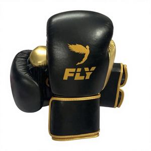 Gants de boxe Fly Super Quality Gold & Black Lace Up, design personnalisé, gants de boxe professionnels Fly Sparing en cuir avec fermeture auto-agrippante. - Product Image 1
