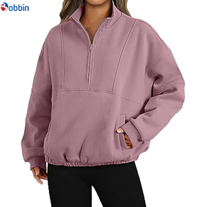 Sudadera de forro polar oversize para mujer, estilo personalizable, con media cremallera, cuello alto, hombros caídos y manga larga, color liso - Product Image 6
