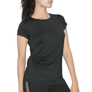 Camiseta de Manga Corta con Cuello Redondo para Mujer, Negra, Ajustada, de Poliéster Tejido, Informal, Transpirable, Ecológica, de Secado Rápido, para Todas las Temporadas - Product Image 6