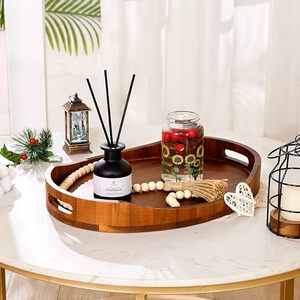 Solid Acacia Wood Handcrafted Rustic Oval Serving <b>Tray</b> <b>Decorative</b> Platter <b>for</b> Christmas Bar Mitzvah Multi-Functional - Product Image 3
