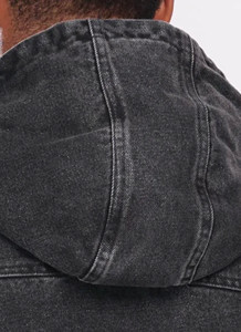 Sudadera con capucha de mezclilla negra para hombre, diseño de última generación, con logotipo personalizado del proveedor OEM, estilo urbano, transpirable, con cremallera y lavado ácido. - Product Image 6