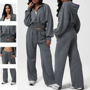 Conjunto Deportivo de Invierno para Mujer, Talla Grande, Color Sólido, 100% Algodón, Sudadera con Capucha y Pantalones Jogger de Dos Piezas - Product Image 2