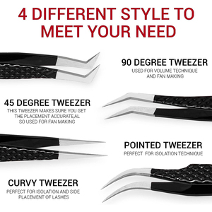 Stainless Steel Lash Grafted Tweezers, Fiber Tip Tweezers For Eyelash Extension, Non Slip Grip Precision Lash Tweezer For Volume - Product Image 3