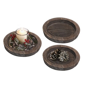 Support de bougie en bois, plateau décoratif de style farmhouse, plateau rond pour bougie pilier, base rustique pour centre de table de salon - Product Image 1