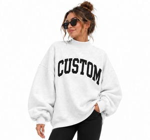 Sweat-shirt à col montant surdimensionné pour femme en tissu polaire de haute qualité, couleur unie, logo personnalisé OEM, hiver automne - Product Image 1