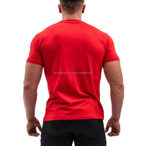 Gran oferta de verano 2025, camisetas de gimnasio de manga corta personalizadas de algodón 100%, camisetas de Color rojo sólido con logotipo personalizable - Product Image 4