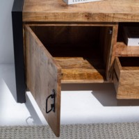 Meuble TV design industriel Vandana Novara Arion, console de divertissement moderne en métal et bois