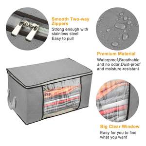 2Pcs Large Capacity 90L Foldable Closet Organizer Thick Fabric Clear Window Dual-<b>Zipper</b> Clothes <b>Storage</b> <b>Bag</b> - Product Image 3