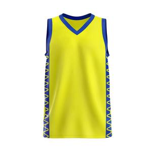 Camiseta de Baloncesto Personalizada Azul/Amarilla con Cuello en V, Sin Mangas, Absorbente de Humedad, Impresión Sublimada, 100% Poliéster, Unisex para Adultos - Product Image 2