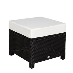 Pouf da esterno in vimini PE da 20 pollici con struttura in acciaio e cuscino resistente allo sbiadimento, nero - Product Image 1