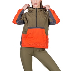 Veste coupe-vent de style sportif pour femmes, vêtement d'extérieur décontracté à capuche, ourlet à cordon, veste coupe-vent en nylon léger et tendance - Product Image 3