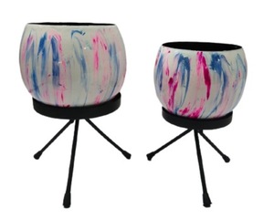 Modern Metal Planter <b>Stand</b> Set with Decorative Purple Flower Pots Indoor Outdoor Plant Holder for Home Living Room Balcony - Product Image 3