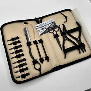 Black Matte Weft and Microbeads Stainless Steel Hair Extension <b>Pliers</b> Tools Kit <b>Set</b> With Razor Loop Tool and Nude Case - Product Image 1