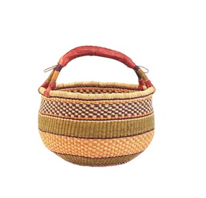 Cesta Artesanal de Seagrass con Logotipo Personalizado, Cubierta para Maceta de Hierba Natural Tejida, Rayas Marrón Oliva y Naranja, Contenedor Decorativo - Product Image 1