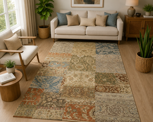 Alfombra Artesanal Vintage de Patchwork, Mezcla de Lana, Estilo Persa, Alfombra Decorativa Personalizada para Sala de Estar o Dormitorio - Product Image 1