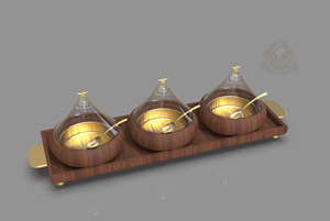 Ensemble de plateaux de service de luxe en aluminium avec bols et cloche en verre – Distributeur de condiments personnalisé et écologique pour une utilisation haut de gamme sur table - Product Image 2