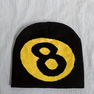 Black Yellow Number 8 Beanie Hat Knit <b>Winter</b> <b>Cap</b> Streetwear Skull <b>Cap</b> High Quality Custom Logo Rhinestone <b>Winter</b> Beanies - Product Image 1
