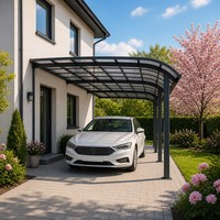 Abri de stationnement pour 2 voitures Angye, moderne et luxueux, personnalisé pour villa, avec toit en aluminium thermolaqué et auvent imperméable